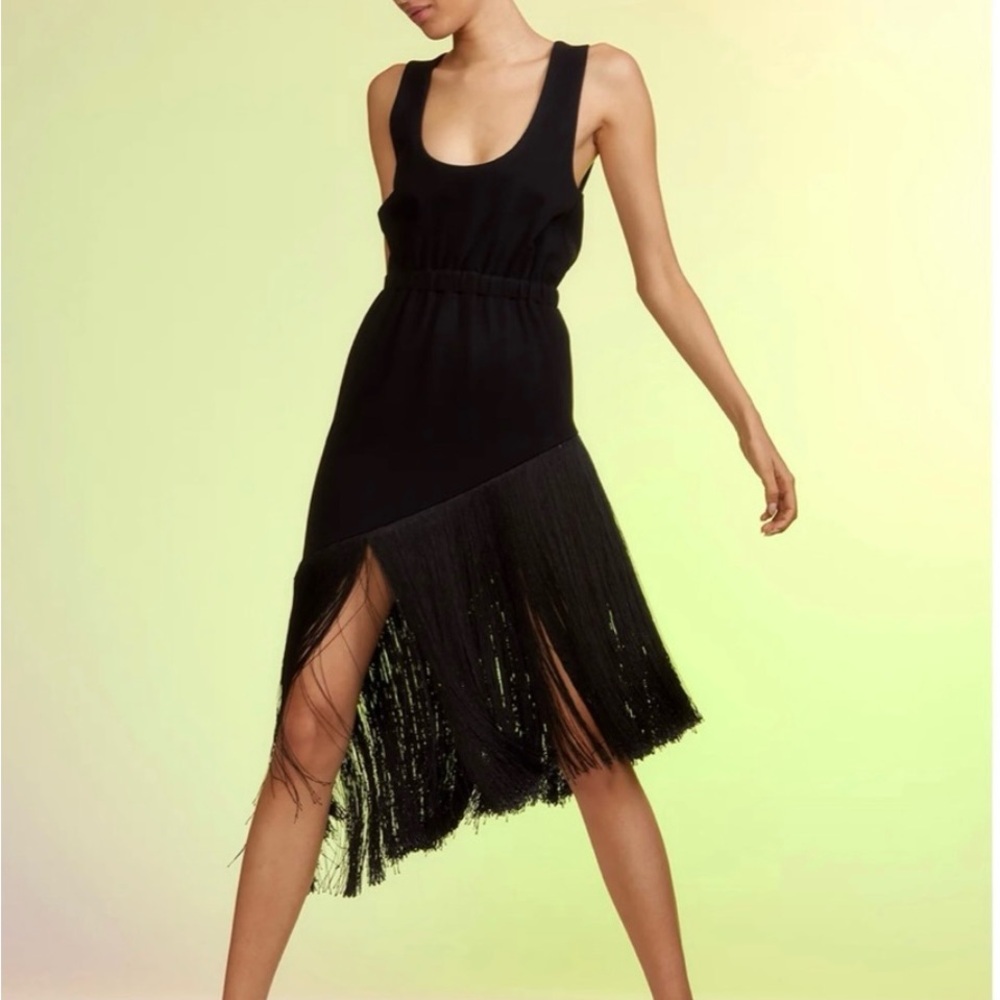 Cynthia Rowley Size medium M Bebe fringe hem black dress NWT